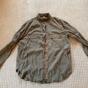 Free People Green Cargo Button Down with Gold Lame